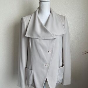 MaxMara Cream Blazer neutrals Jacket asymmetric collar pockets tan beige buttons
